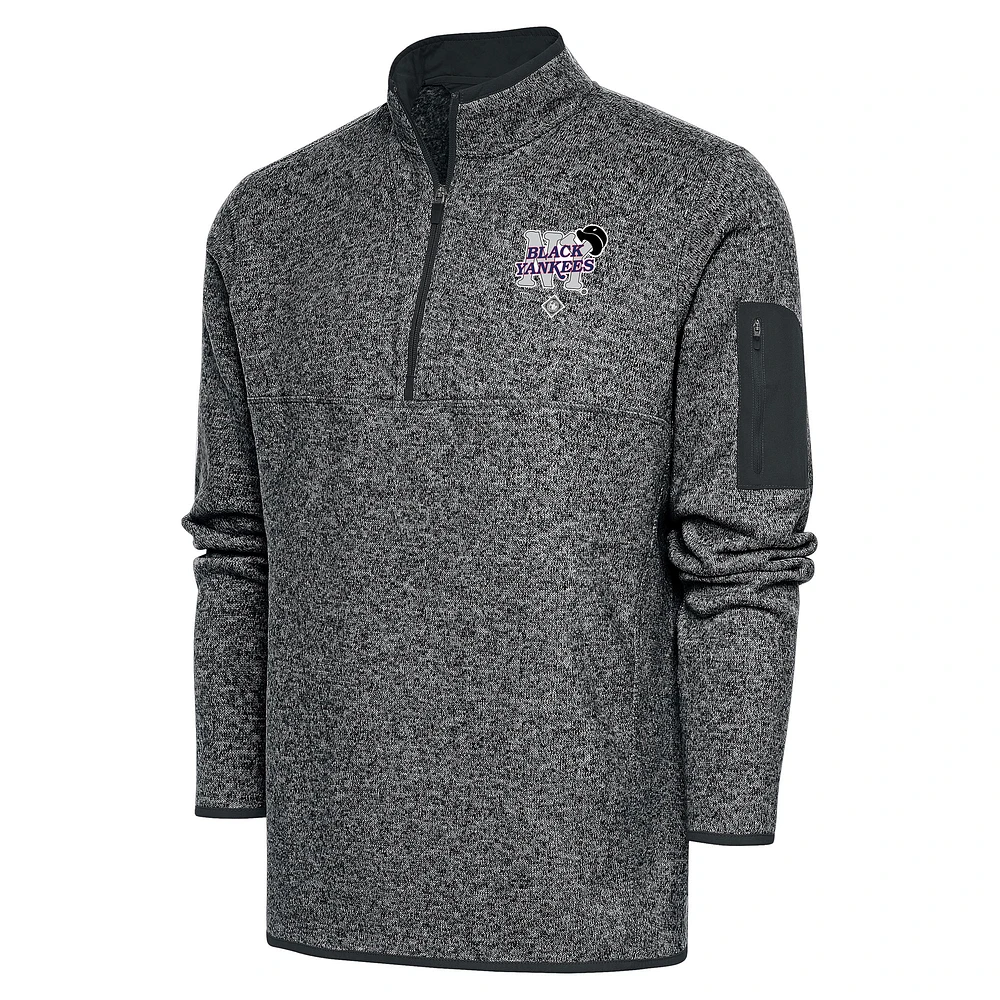 Men's Antigua Heather Charcoal New York Black Yankees Fortune Quarter-Zip Pullover Jacket