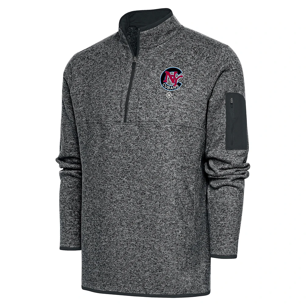 Men's Antigua Heather Charcoal New York Cubans Fortune Quarter-Zip Pullover Jacket