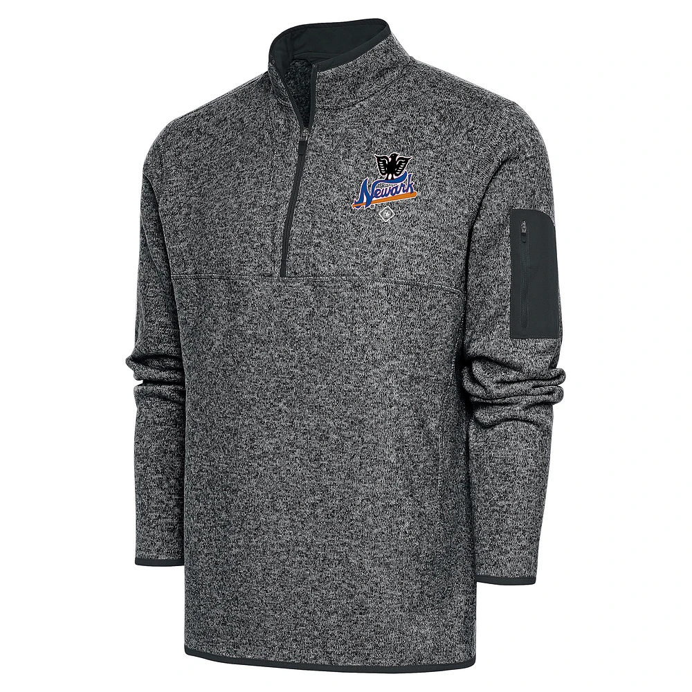 Men's Antigua Heather Charcoal Newark Eagles Fortune Quarter-Zip Pullover Jacket
