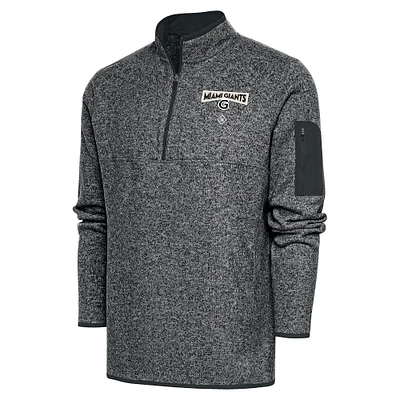 Men's Antigua Heather Charcoal Miami Giants Fortune Quarter-Zip Pullover Jacket