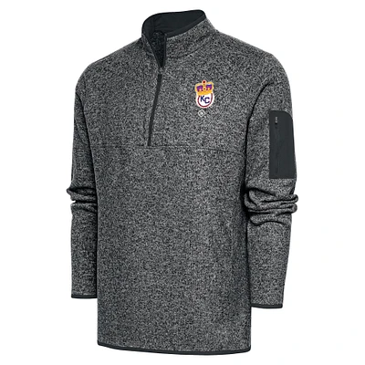 Men's Antigua Heather Charcoal Kansas City Monarchs Fortune Quarter-Zip Pullover Jacket