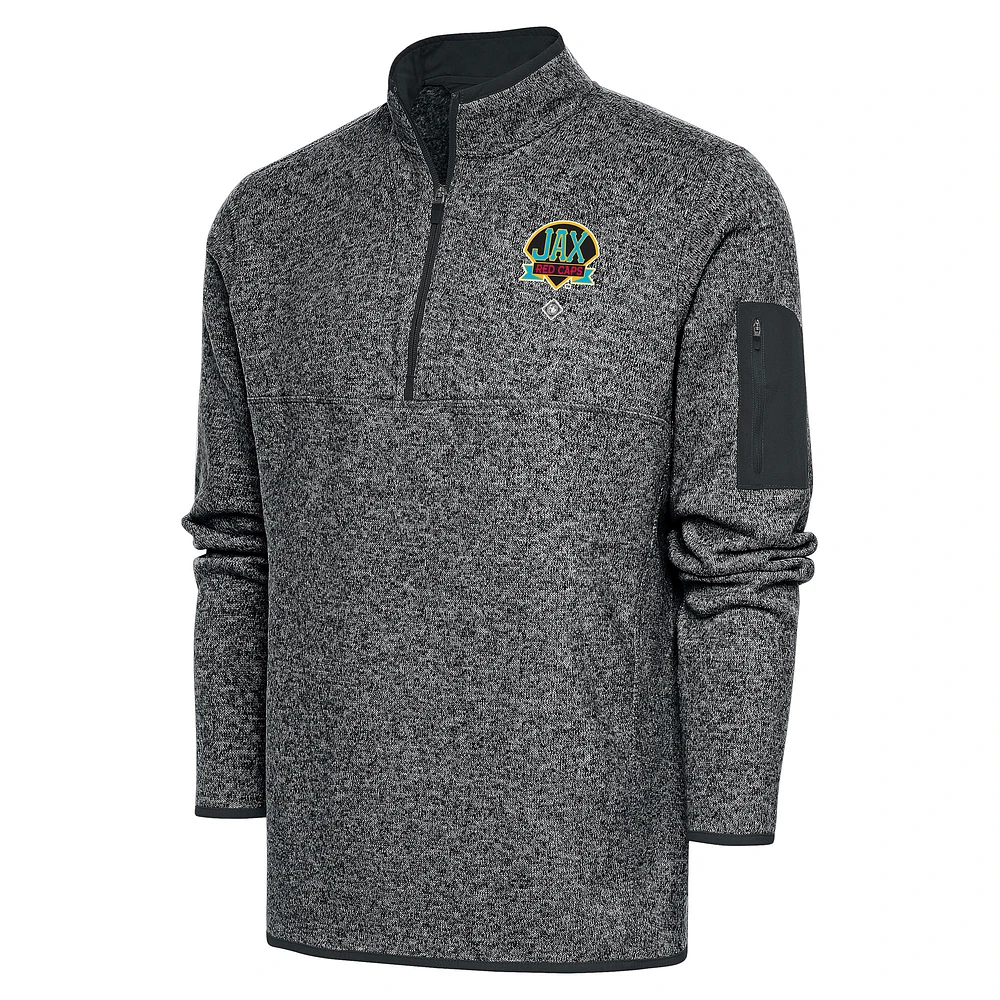 Men's Antigua Heather Charcoal Jacksonville Red Caps Fortune Quarter-Zip Pullover Jacket