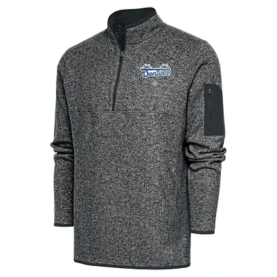 Men's Antigua Heather Charcoal Santurce Cangrejeros Fortune Quarter-Zip Pullover Jacket