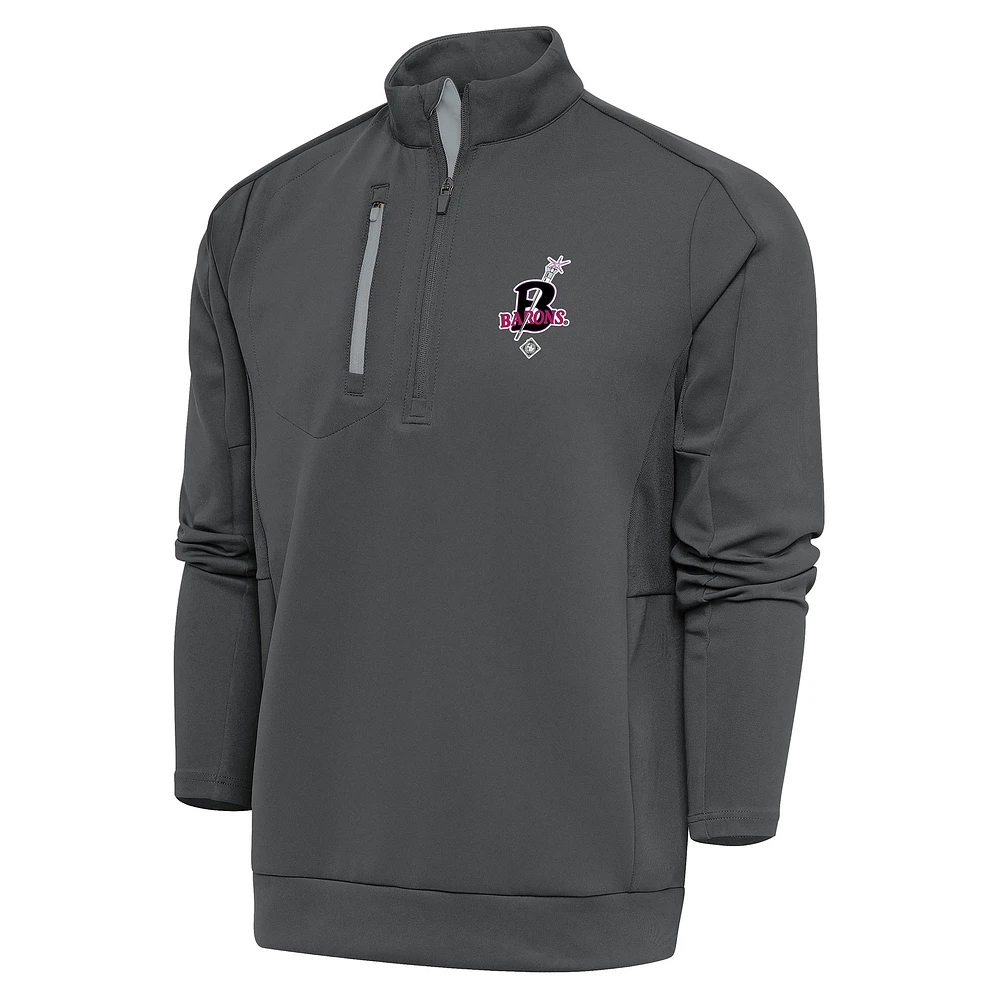 Men's Antigua Charcoal Birmingham Black Barons Generation Quarter-Zip Pullover Top