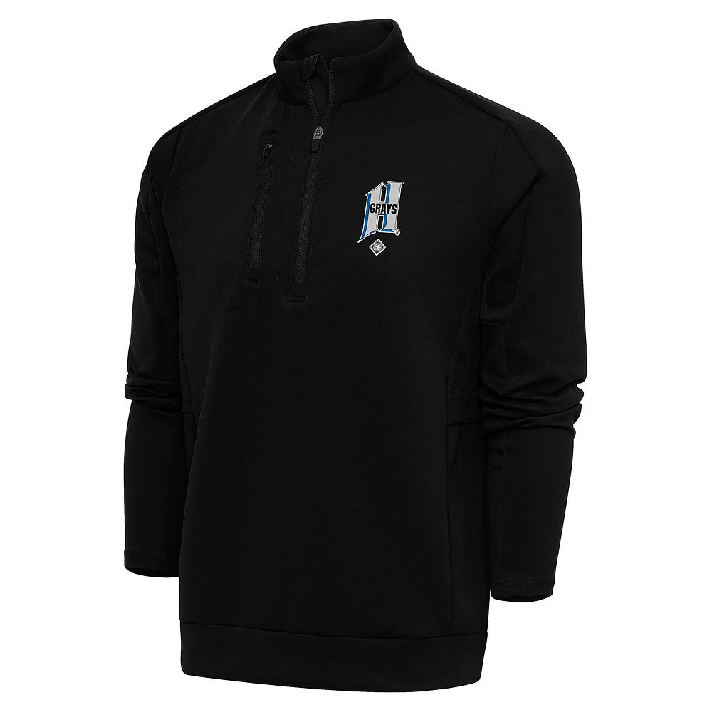 Men's Antigua Black Homestead Grays Generation Quarter-Zip Pullover Top