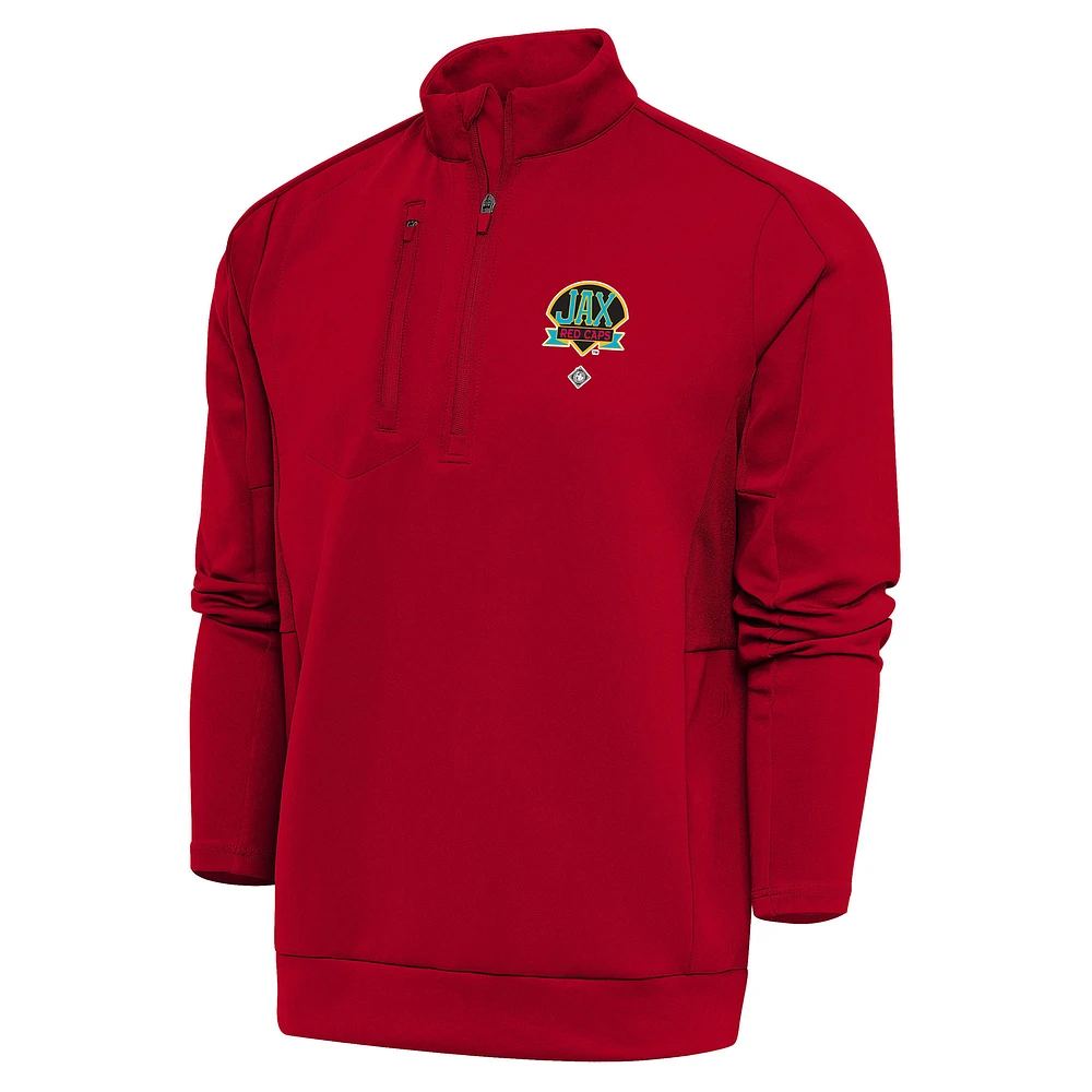 Men's Antigua Red Jacksonville Caps Generation Quarter-Zip Pullover Top