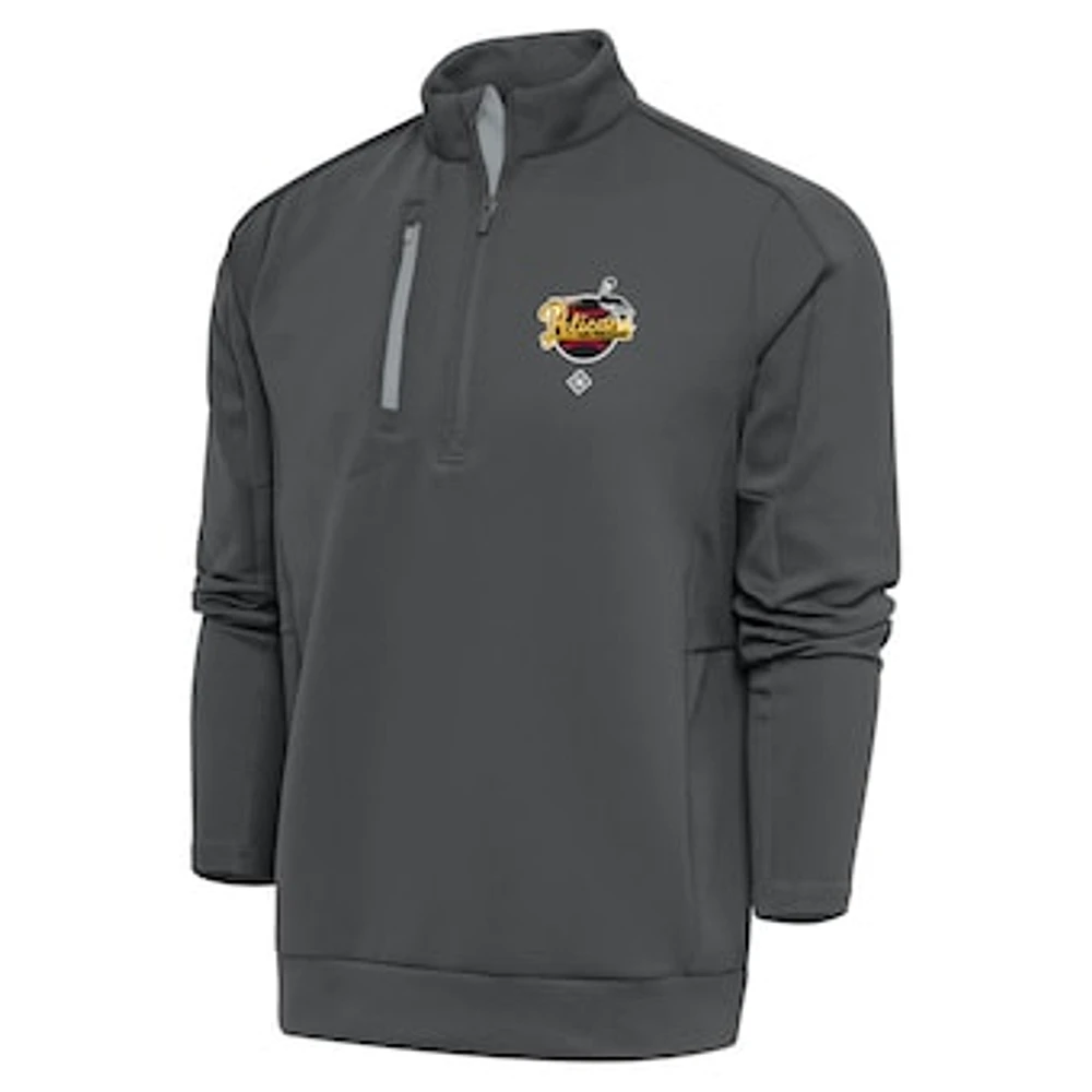 Men's Antigua Charcoal New Orleans Black Pelicans Generation Quarter-Zip Pullover Top