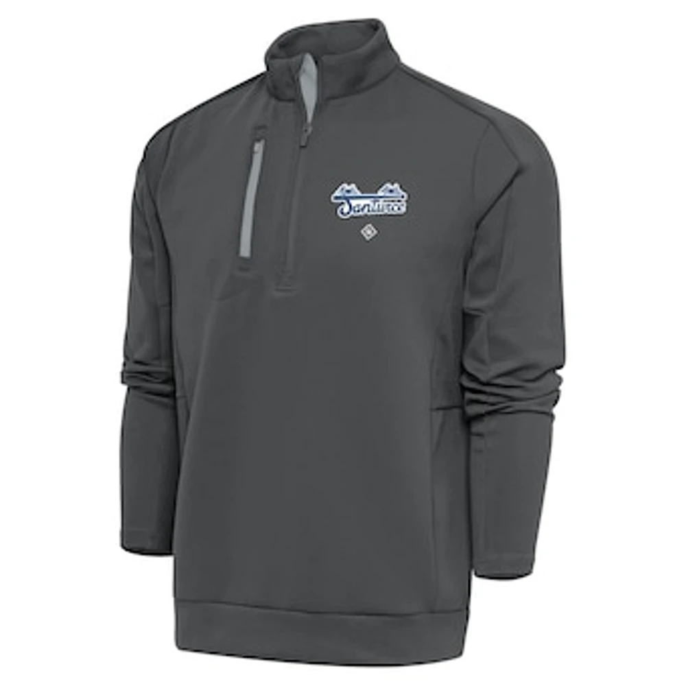 Men's Antigua Charcoal Santurce Cangrejeros Generation Quarter-Zip Pullover Top