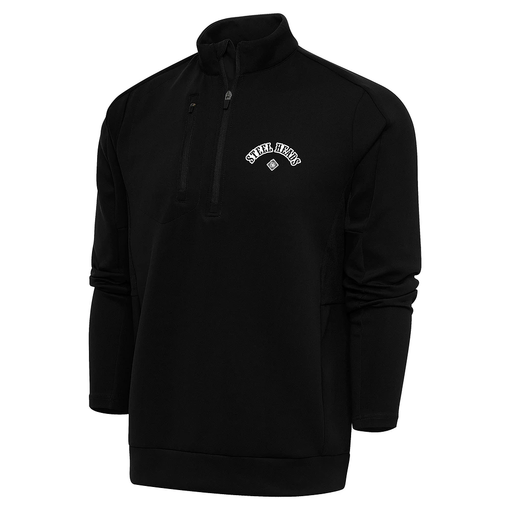 Men's Antigua Black Seattle Steelheads Generation Quarter-Zip Pullover Top