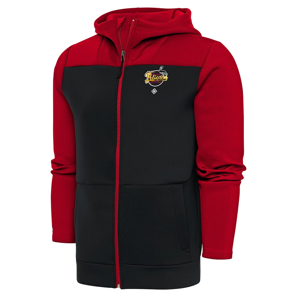 Men's Antigua Red/Charcoal New Orleans Black Pelicans Protect Full-Zip Hoodie