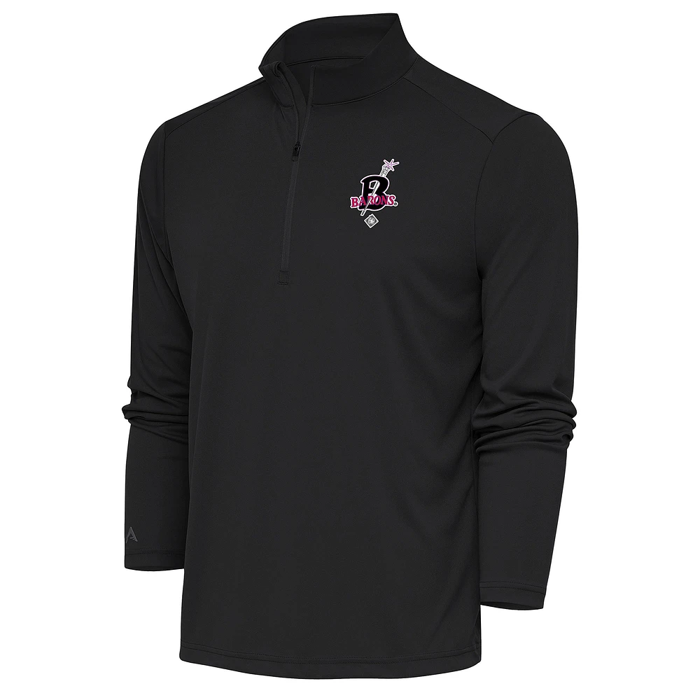 Men's Antigua Charcoal Birmingham Black Barons Tribute Quarter-Zip Pullover Top