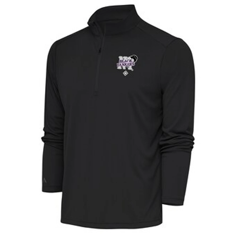 Men's Antigua Charcoal New York Black Yankees Tribute Quarter-Zip Pullover Top