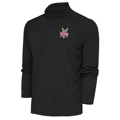Men's Antigua Charcoal Indianapolis Clowns Tribute Quarter-Zip Pullover Top