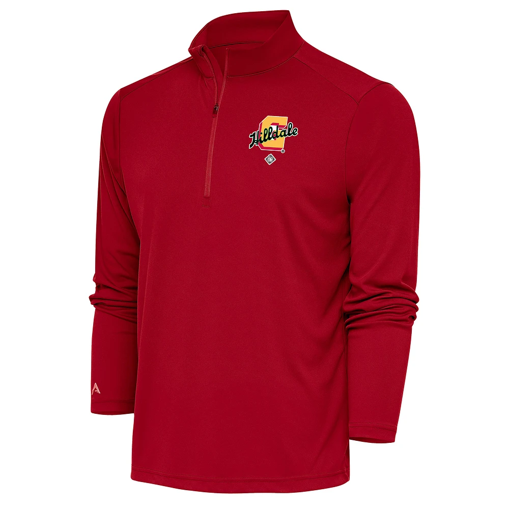 Men's Antigua Red Hilldale Club Tribute Quarter-Zip Pullover Top