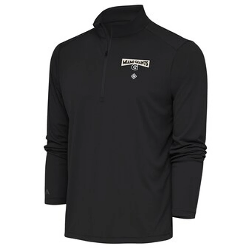 Men's Antigua Charcoal Miami Giants Tribute Quarter-Zip Pullover Top