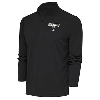 Men's Antigua Charcoal Miami Giants Tribute Quarter-Zip Pullover Top