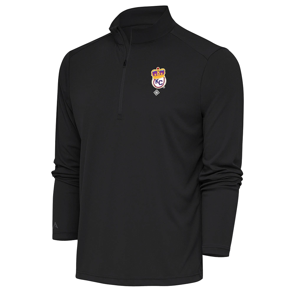 Men's Antigua Charcoal Kansas City Monarchs Tribute Quarter-Zip Pullover Top