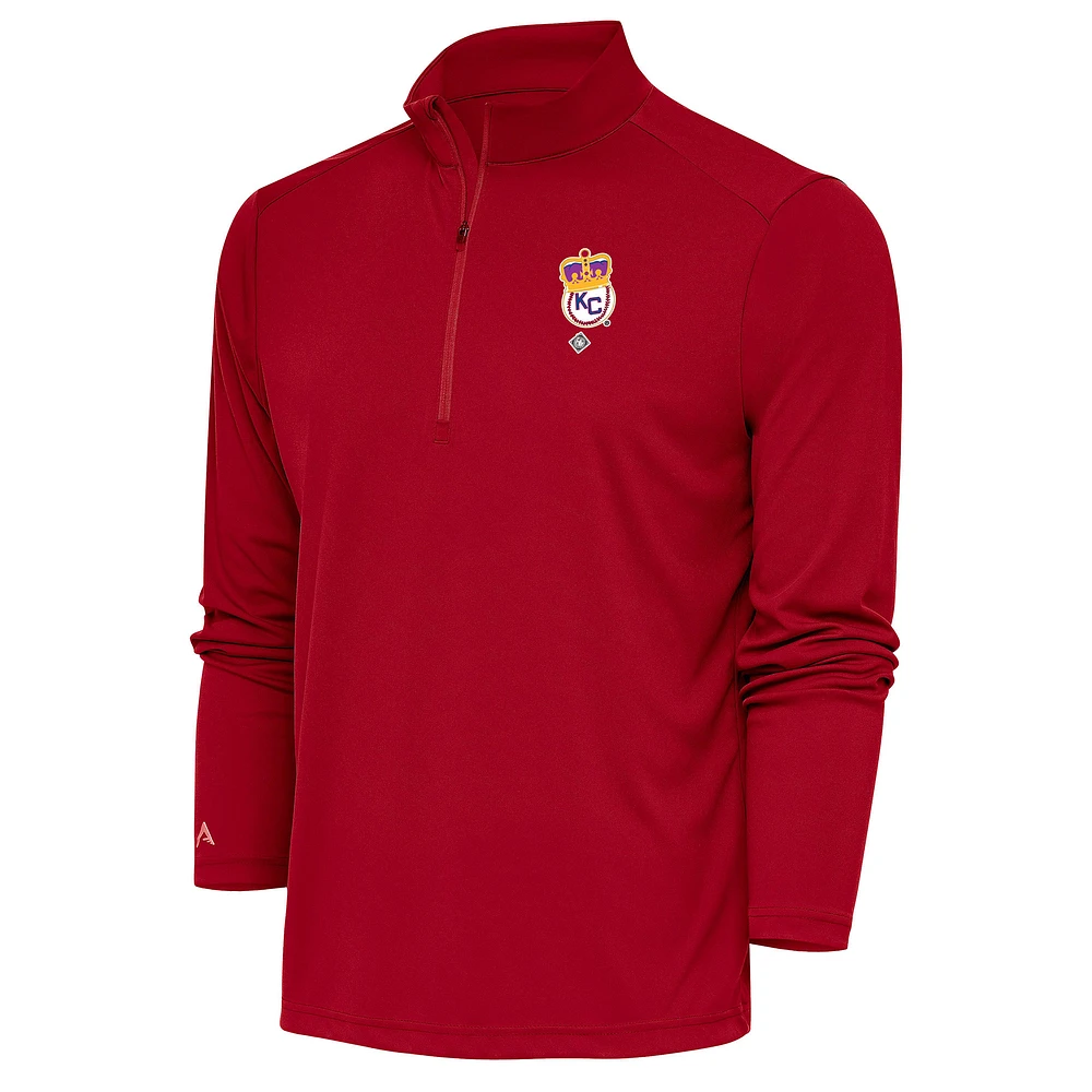 Men's Antigua Red Kansas City Monarchs Tribute Quarter-Zip Pullover Top