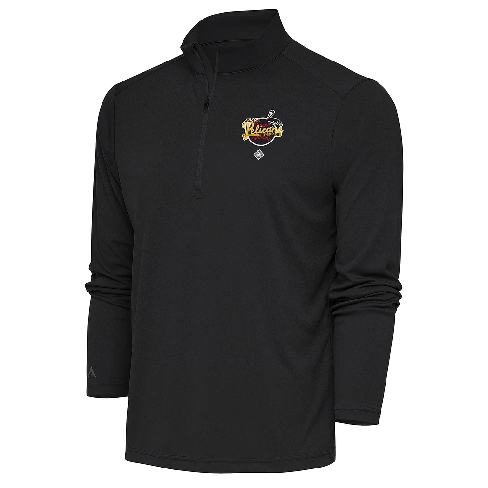 Men's Antigua Charcoal New Orleans Black Pelicans Tribute Quarter-Zip Pullover Top