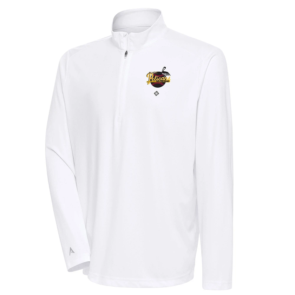 Men's Antigua New Orleans Black Pelicans Tribute Quarter-Zip Pullover Top