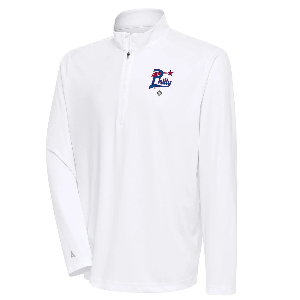 Men's Antigua White Philadelphia Stars Tribute Quarter-Zip Pullover Top
