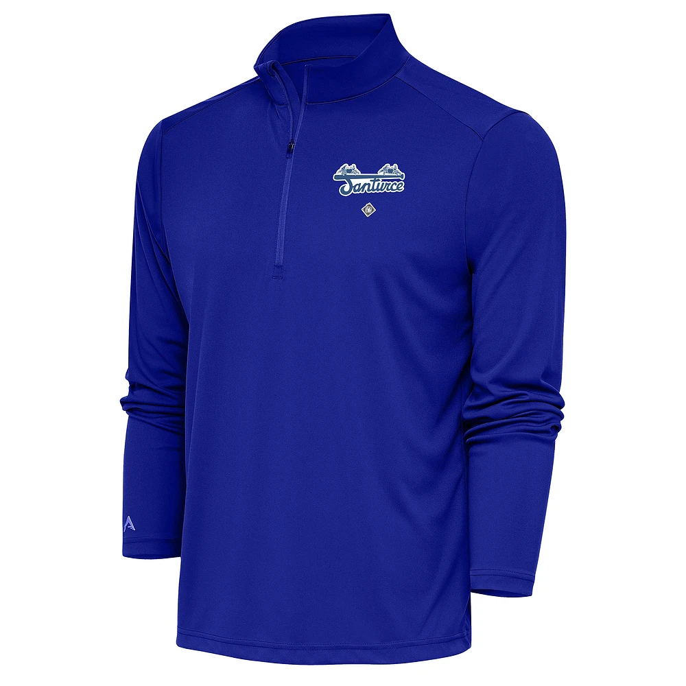 Men's Antigua Royal Santurce Cangrejeros Tribute Quarter-Zip Pullover Top
