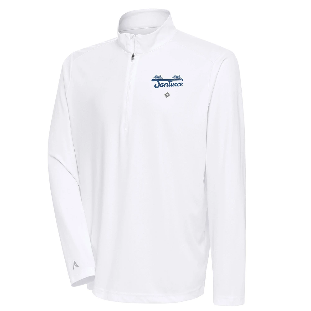 Men's Antigua White Santurce Cangrejeros Tribute Quarter-Zip Pullover Top