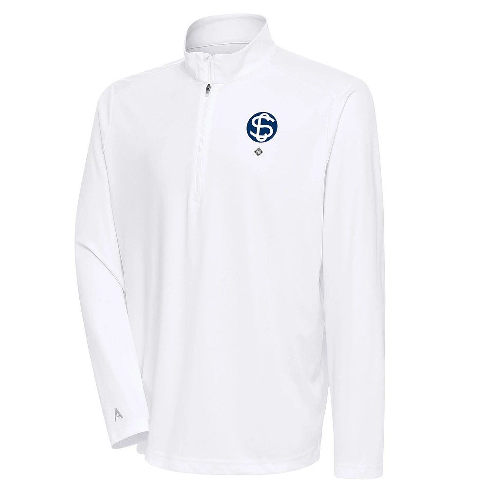 Men's Antigua White Santa Clara Leopardos Tribute Quarter-Zip Pullover Top