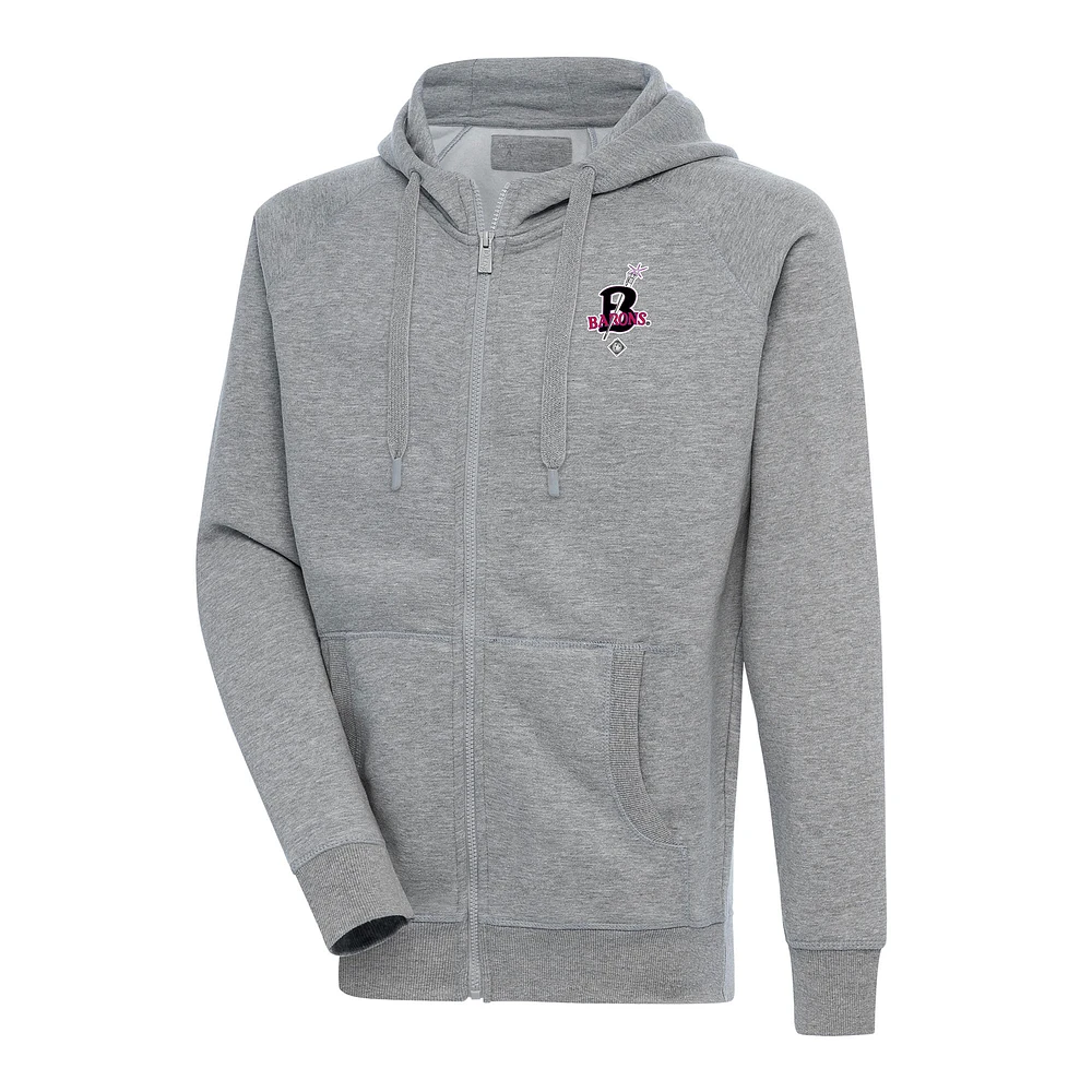 Men's Antigua Heather Gray Birmingham Black Barons Victory Full-Zip Hoodie