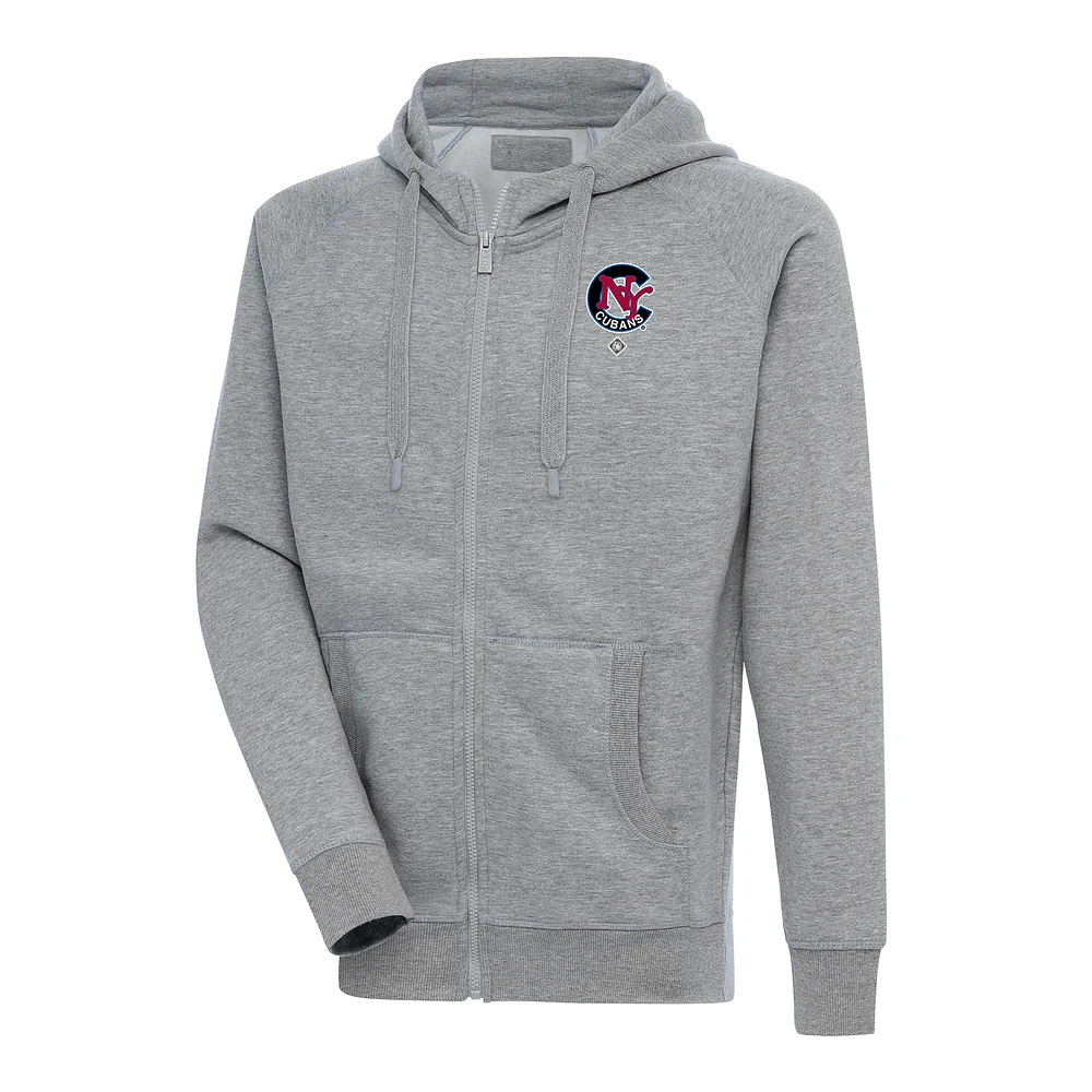 Men's Antigua Heather Gray New York Cubans Victory Full-Zip Hoodie