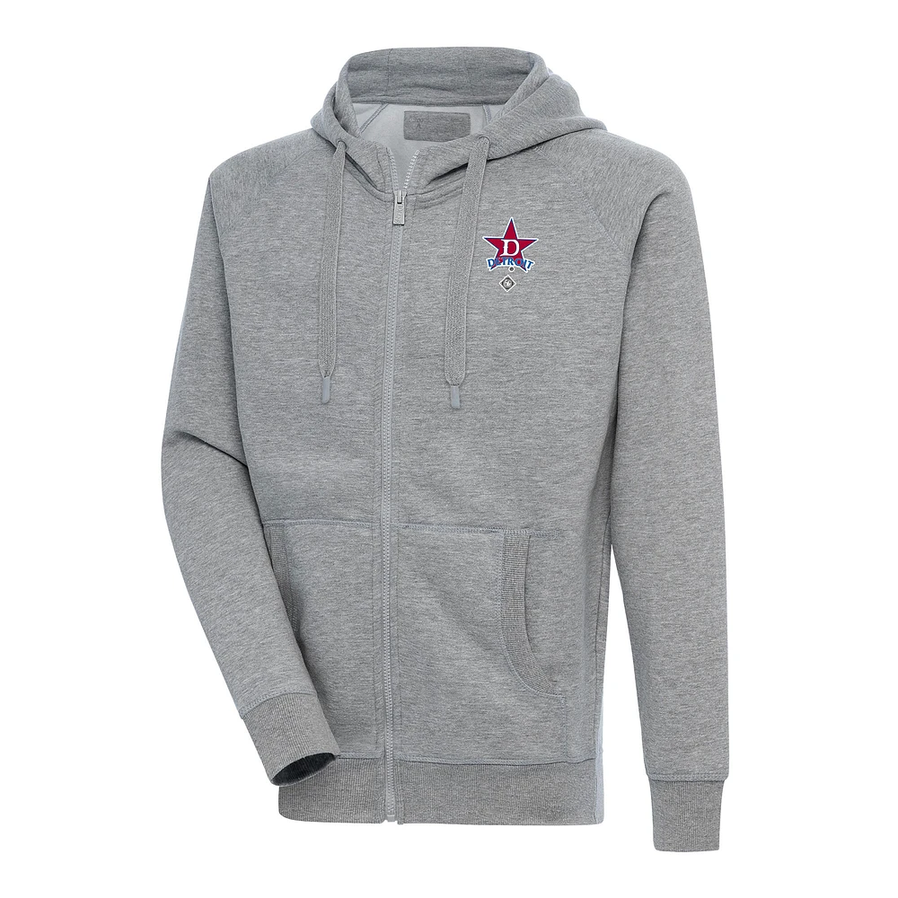 Men's Antigua Heather Gray Detroit Stars Victory Full-Zip Hoodie