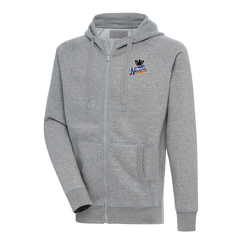 Men's Antigua Heather Gray Newark Eagles Victory Full-Zip Hoodie