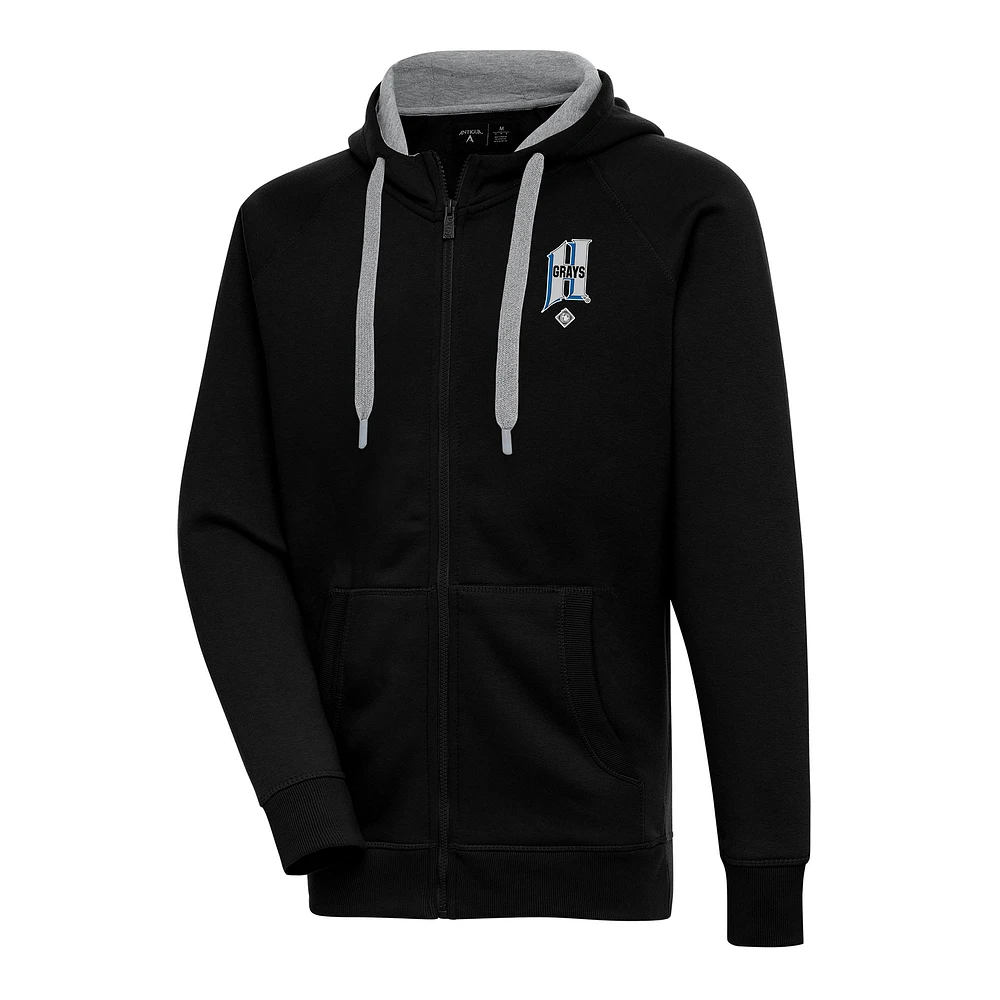 Men's Antigua Black Homestead Grays Victory Full-Zip Hoodie