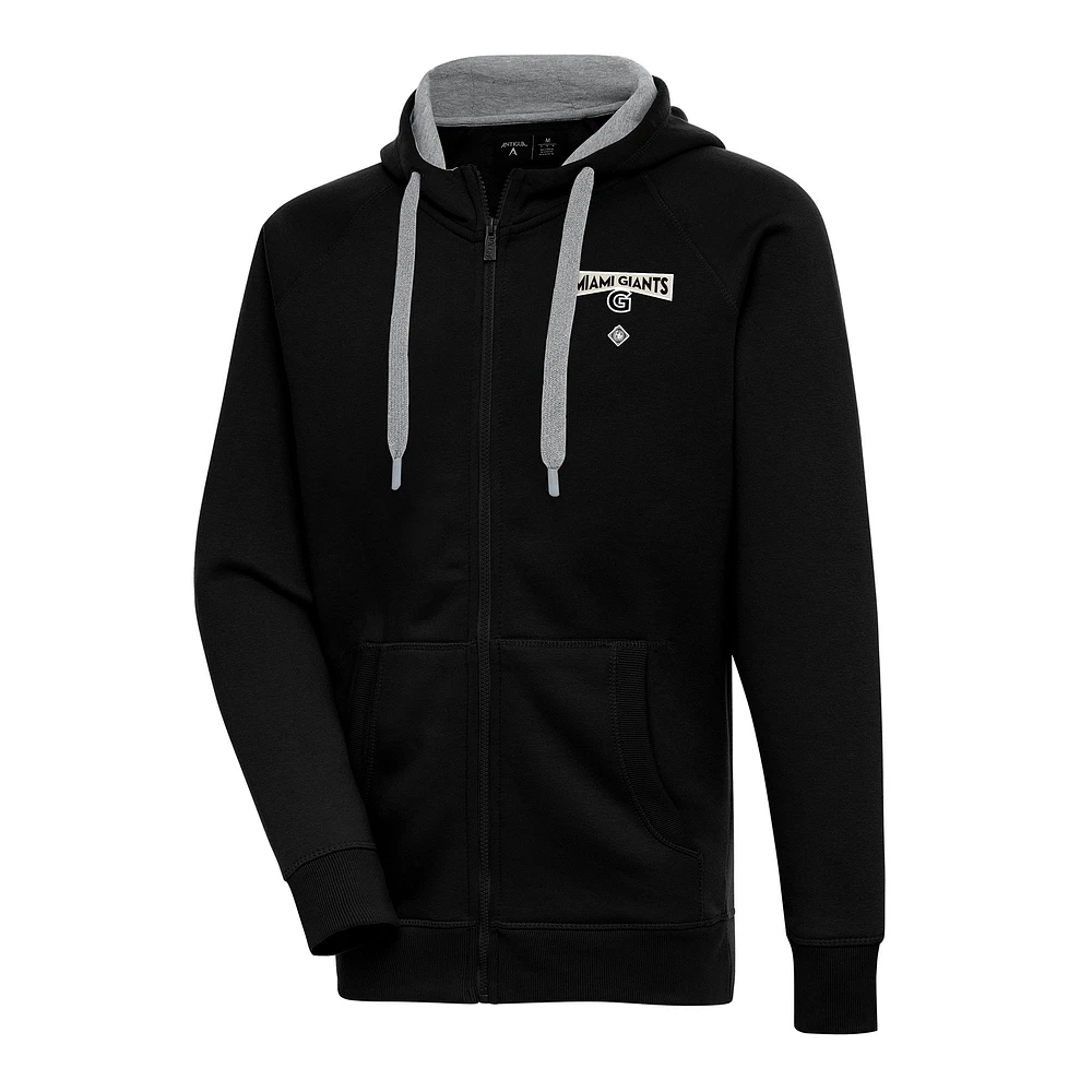 Men's Antigua Black Miami Giants Victory Full-Zip Hoodie