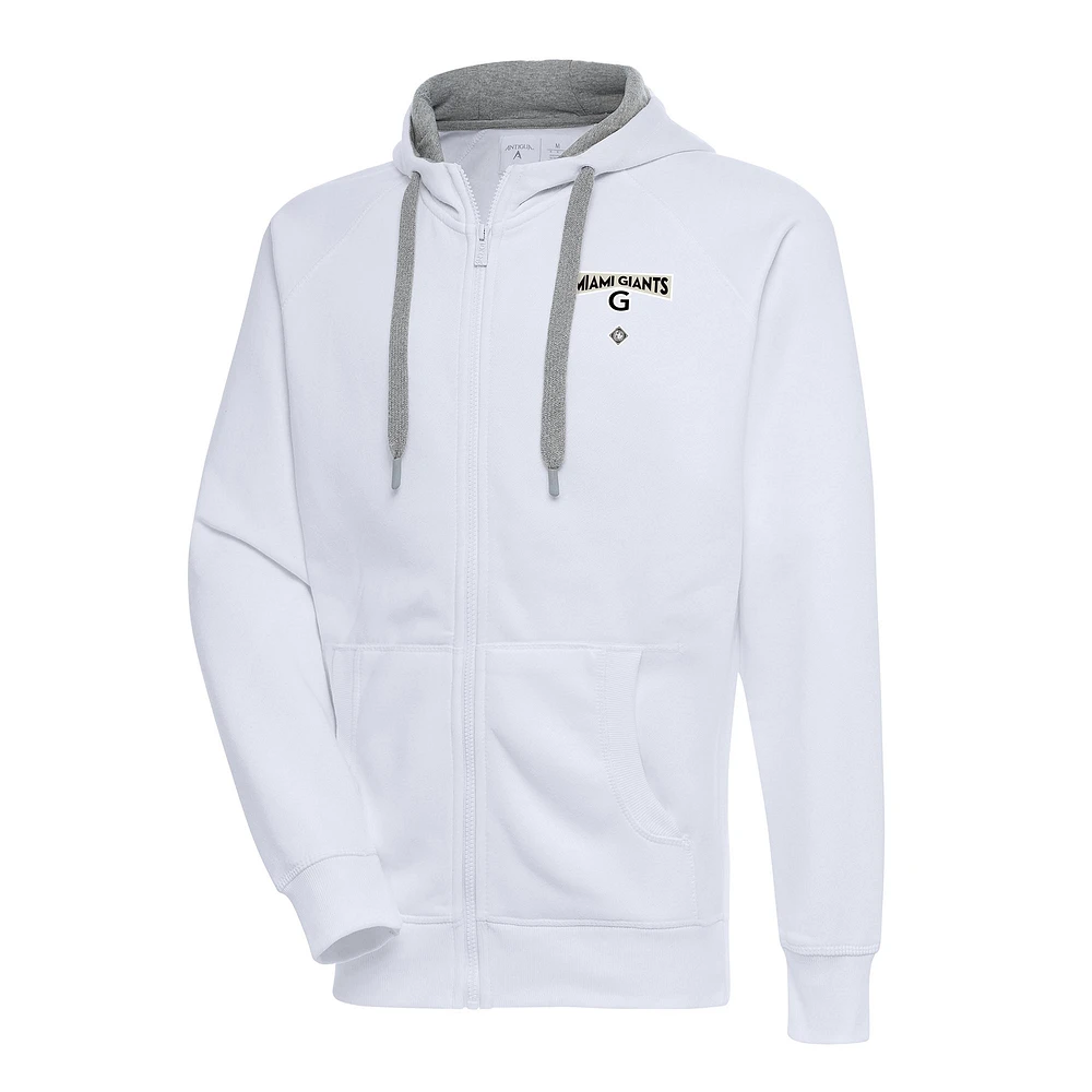 Men's Antigua White Miami Giants Victory Full-Zip Hoodie