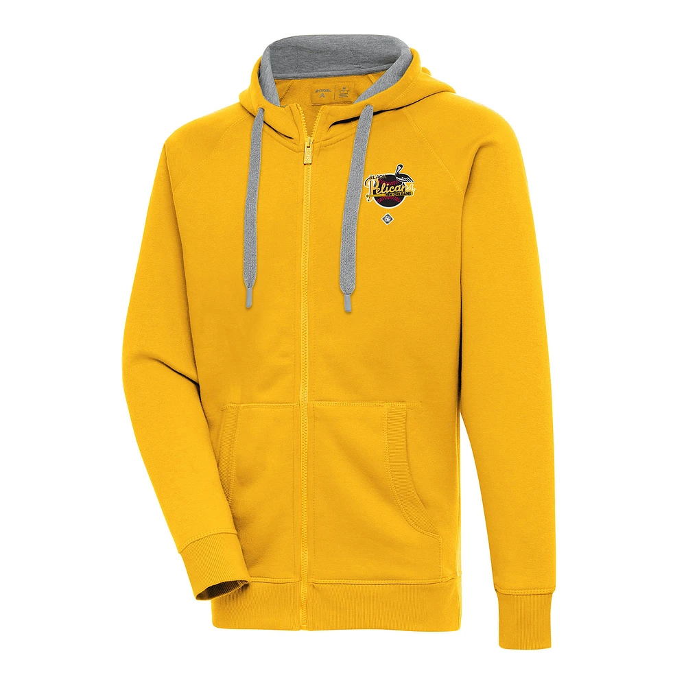 Men's Antigua Gold New Orleans Black Pelicans Victory Full-Zip Hoodie