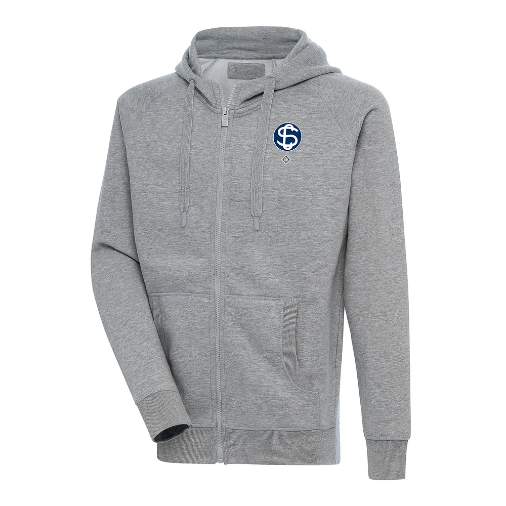 Men's Antigua Heather Gray Santa Clara Leopardos Victory Full-Zip Hoodie