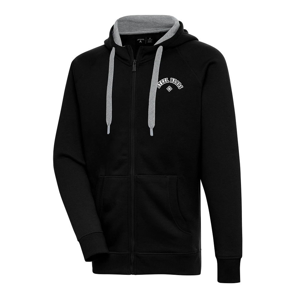 Men's Antigua Black Seattle Steelheads Victory Full-Zip Hoodie