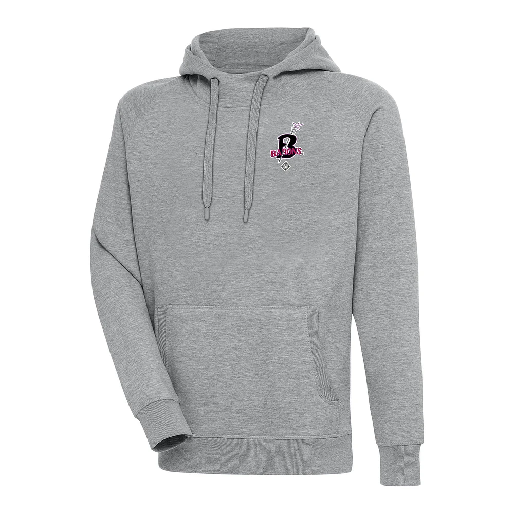 Men's Antigua Heather Gray Birmingham Black Barons Victory Pullover Hoodie