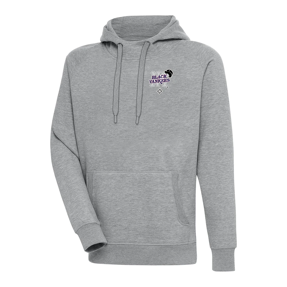 Men's Antigua Heather Gray New York Black Yankees Victory Pullover Hoodie