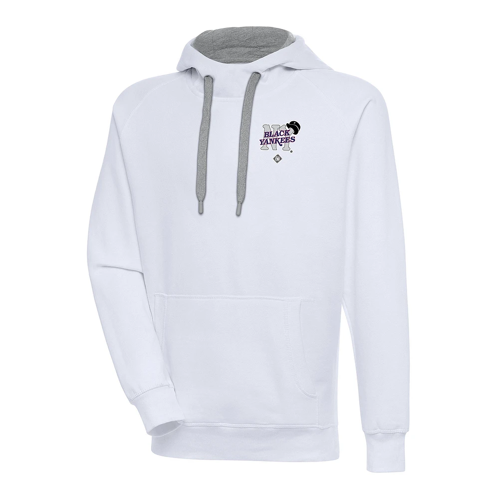 Men's Antigua White New York Black Yankees Victory Pullover Hoodie