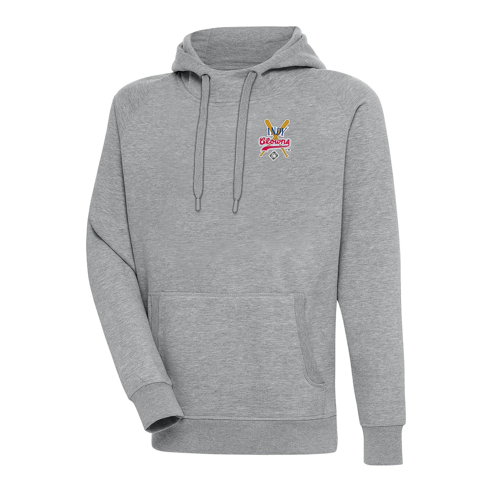 Men's Antigua Heather Gray Indianapolis Clowns Victory Pullover Hoodie