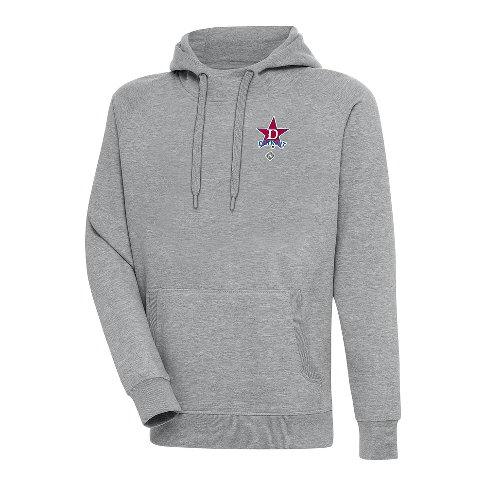 Men's Antigua Heather Gray Detroit Stars Victory Pullover Hoodie