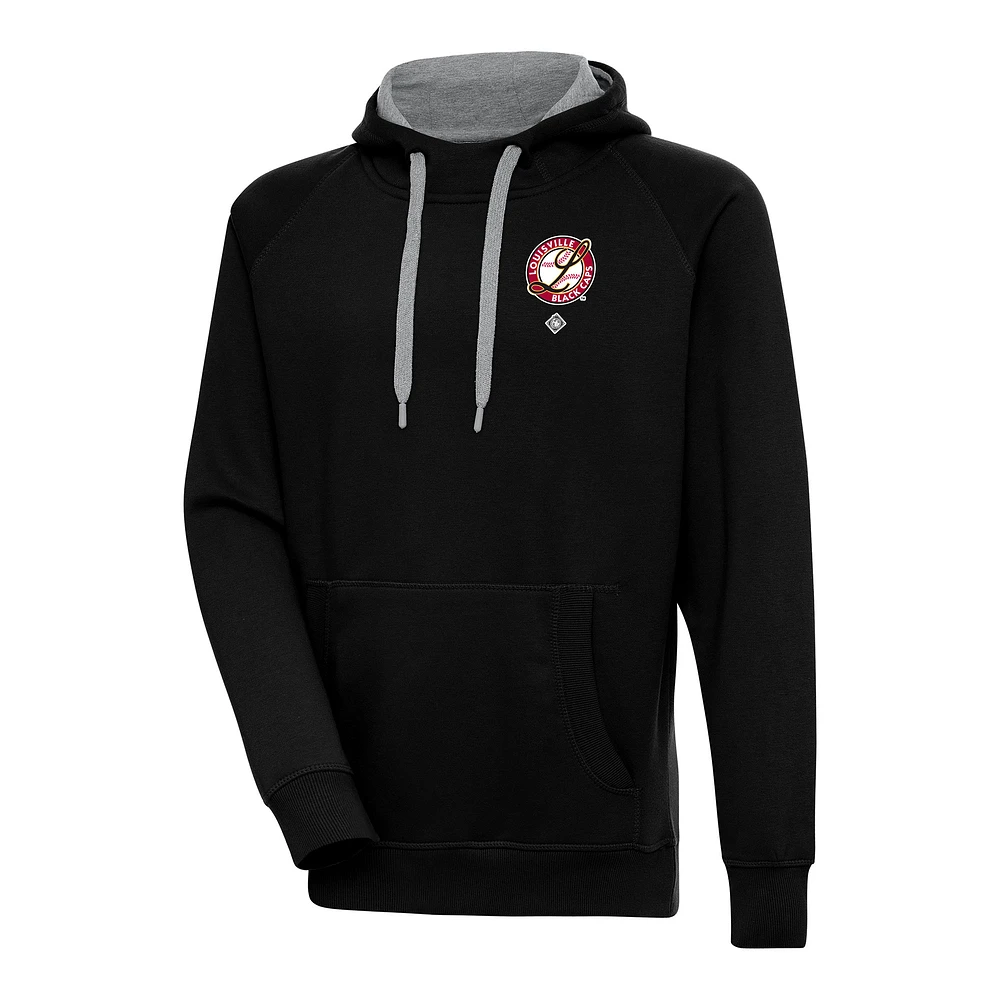 Men's Antigua Black Louisville Caps Victory Pullover Hoodie