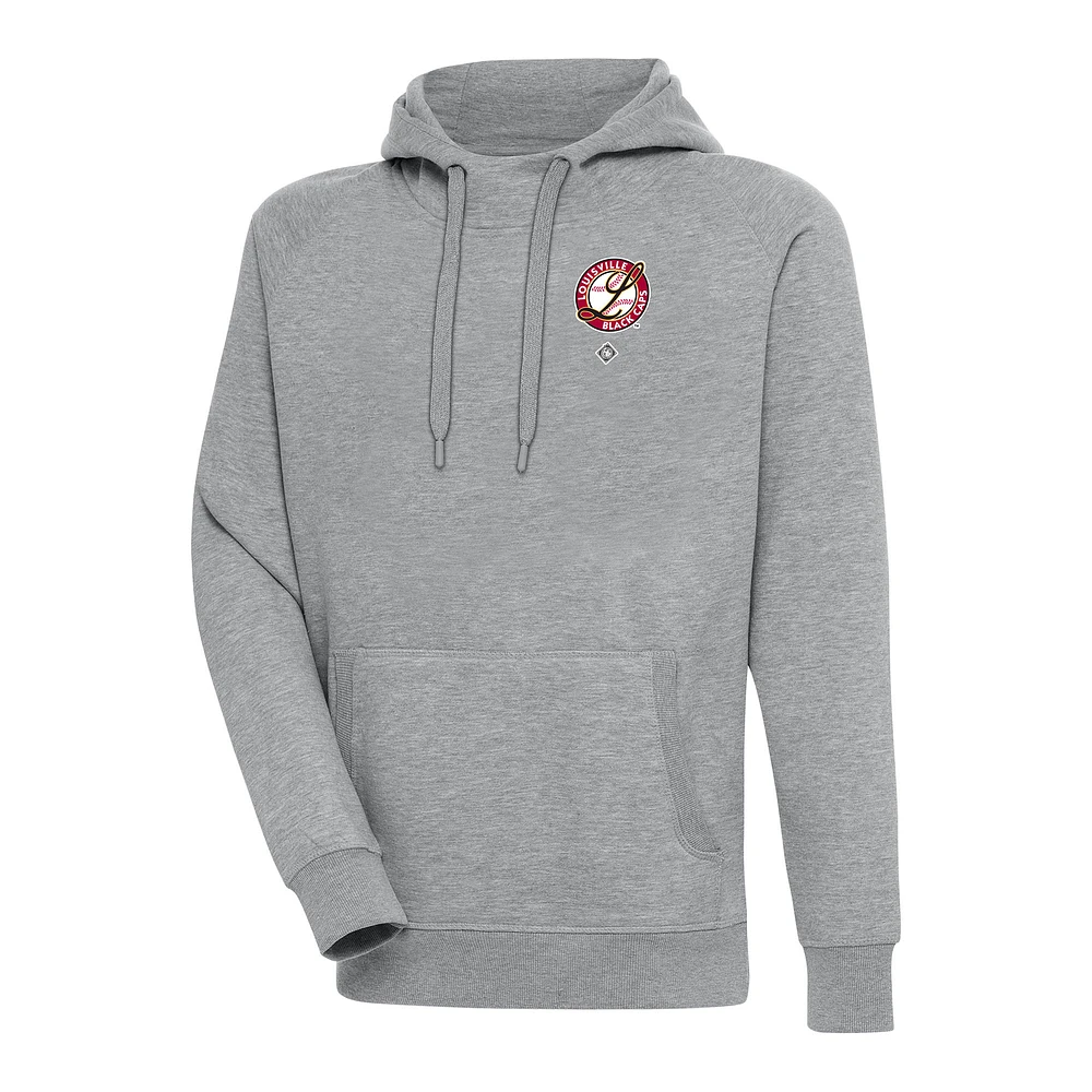 Men's Antigua Heather Gray Louisville Black Caps Victory Pullover Hoodie