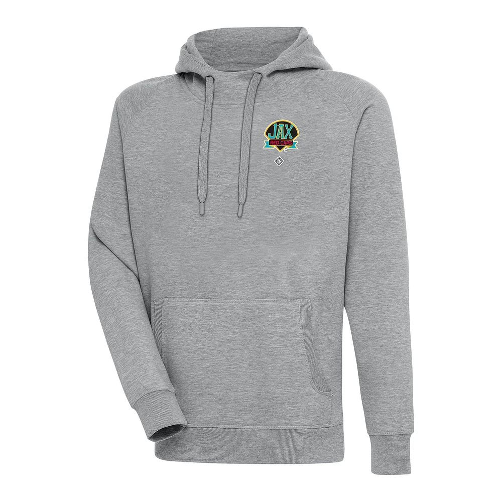 Men's Antigua Heather Gray Jacksonville Red Caps Victory Pullover Hoodie