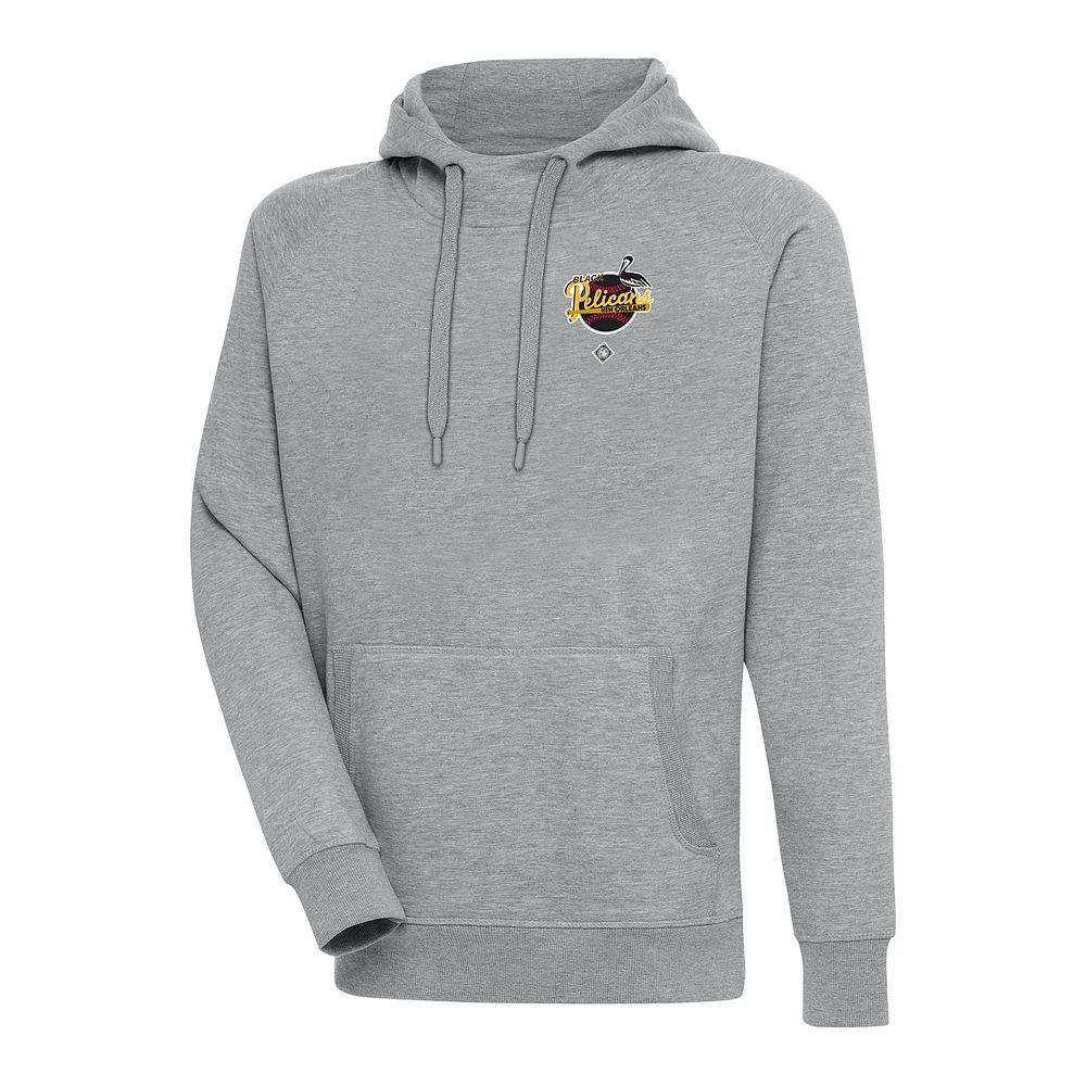 Men's Antigua Heather Gray New Orleans Black Pelicans Victory Pullover Hoodie