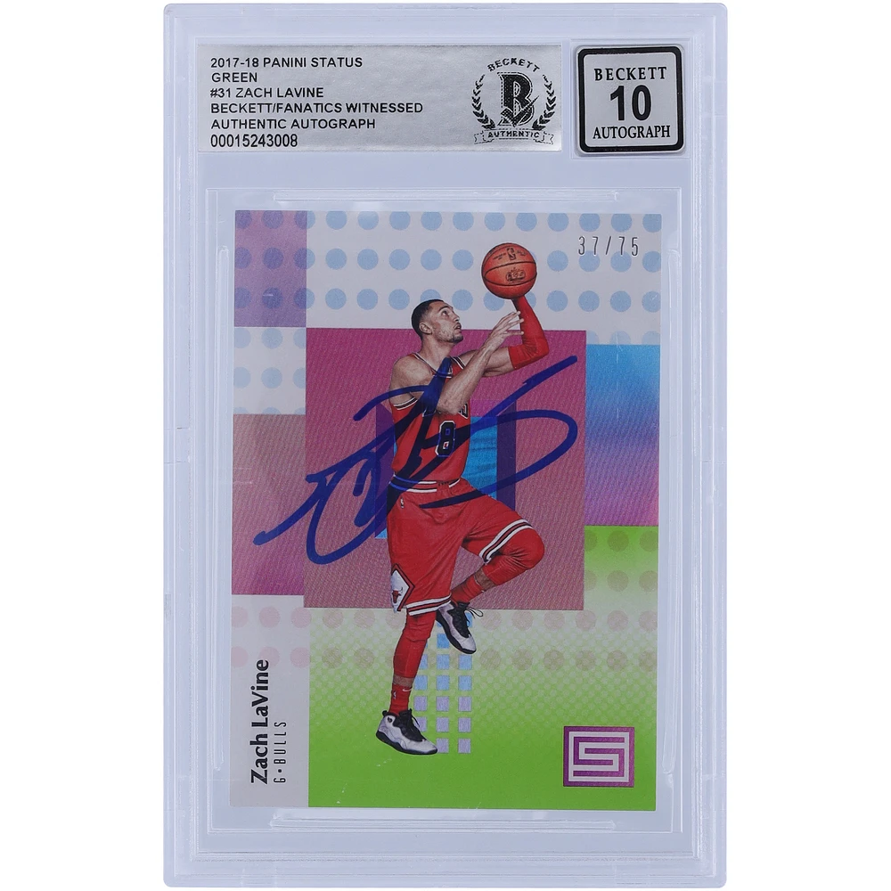 Zach LaVine Chicago Bulls Autographed 2017-18 Panini Status Green #31 #37/75 Beckett Fanatics Witnessed Authenticated 10 Card