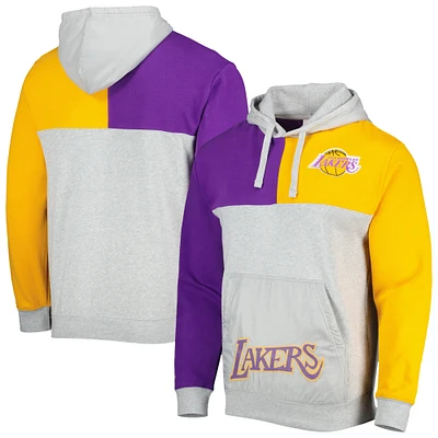 Men's Mitchell & Ness Heather Gray Los Angeles Lakers Tie-Breaker Pullover Hoodie