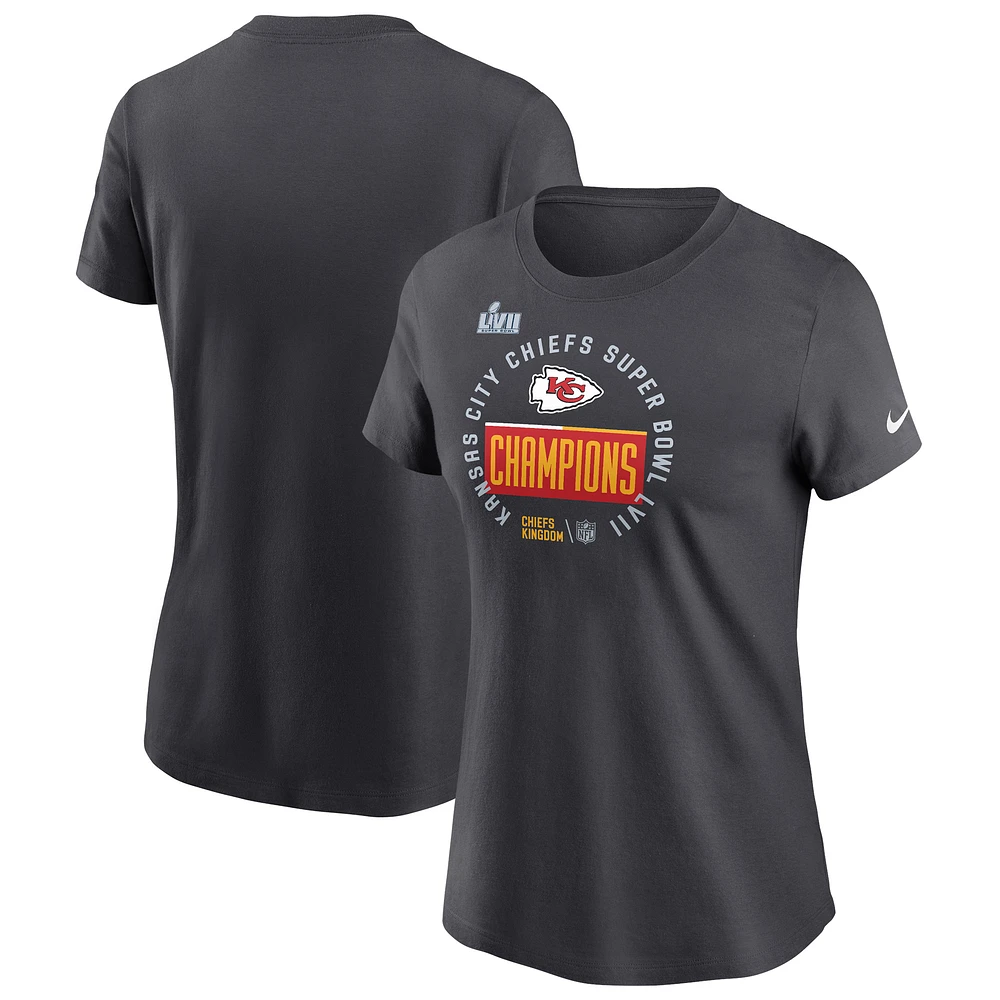 Women's Nike Anthracite Kansas City Chiefs Super Bowl LVII Champions Locker Room Trophy Collection T-Shirt